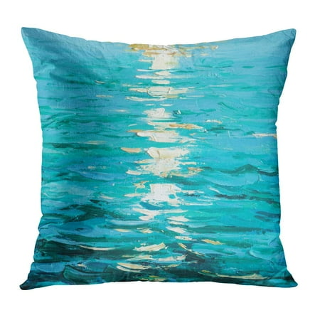 Back Cushion Canvas - ECCOT Blue Abstract Original Oil Painting on Canvas Lunar Path Modern Colorful Artistic Back Light Breeze Pillowcase Pillow Cover Cushion Case 18x18 inch