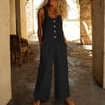 thumbnail image 2 of Women's Sleeveless Wide Leg Jumpsuit Casual Loose Fit Button Front Romper with Pockets, 2 of 4
