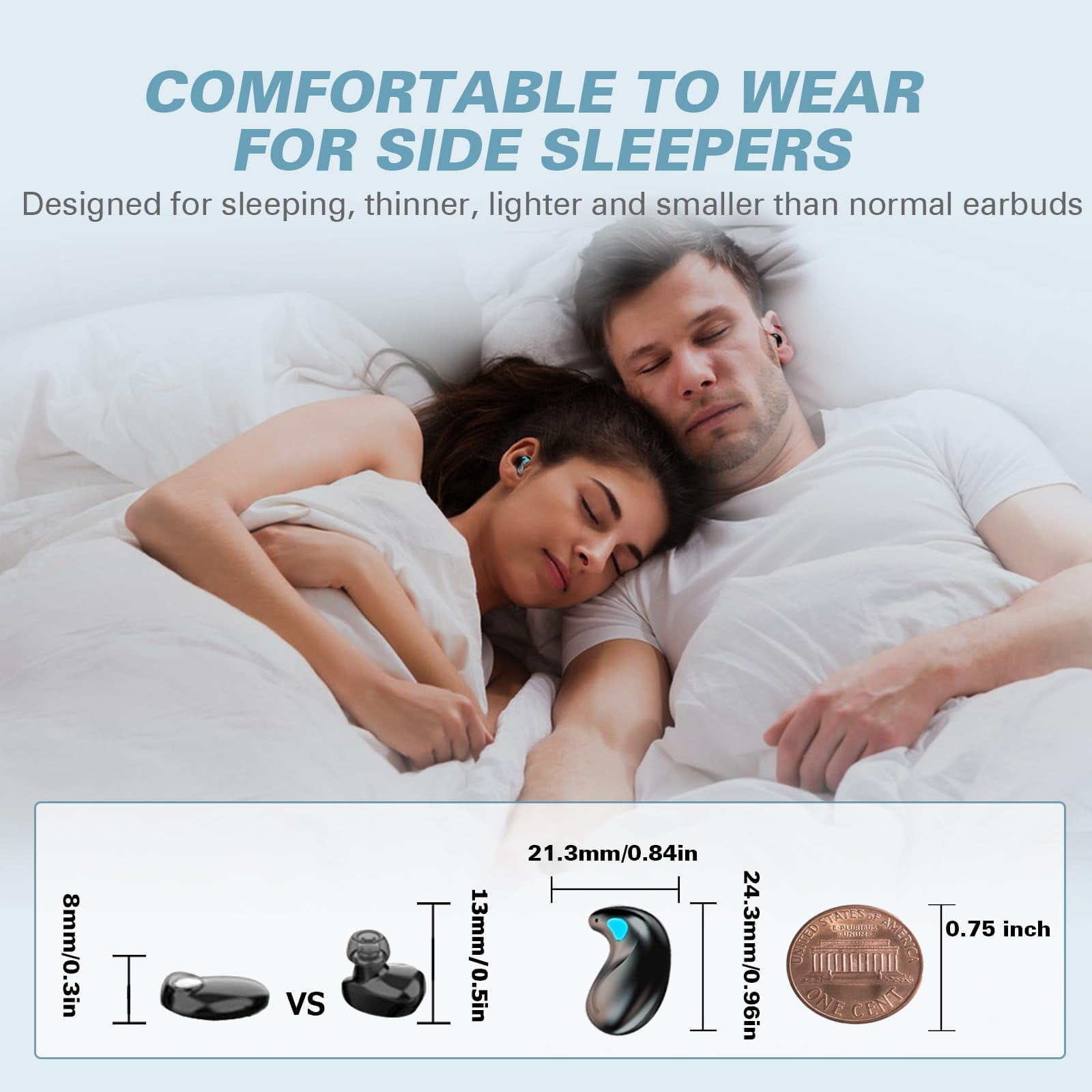 Invisible Sleep Wireless Earphone IPX5 Waterproof Thin Invisible Sleep Earbuds for Side Sleepers Sleep Ear Buds Smallest Tiny Small Mini Discreet Earbud for Sleeping Invisible Headphones