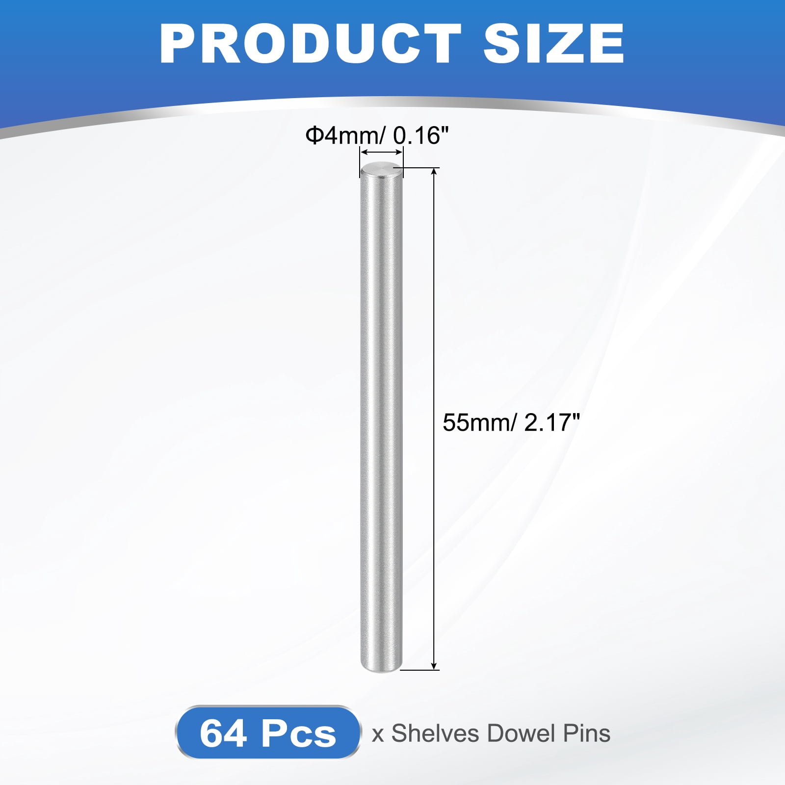 Uxcell 64 Pack M4 x 55mm Dowel Pin, 304 Stainless Steel Cylindrical Dowel Pins, Shelf Support Pegs Rod Fastener for Cabinet Furniture DIY Installation Industry Mechanical
