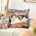 thumbnail image 1 of Funda de cojín con estampado abstracto de gatitos y flores | Funda de cojín decorativa de 45 x 45 cm para sofá, cama y silla | Nailon suave y elastano para uso en interiores y exteriores, 1 of 6