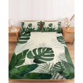 thumbnail image 2 of Twin Sze Fitted Sheet Set - Monstera Leaves 2 Piece Bedding Sets 16" Deep Pocket Fitted Sheet with 1 Pillowcase, Summer Green Tropical Plants Leaf Beige Brushed Microfiber Hotel Luxury Bed Sheets, 2 of 9