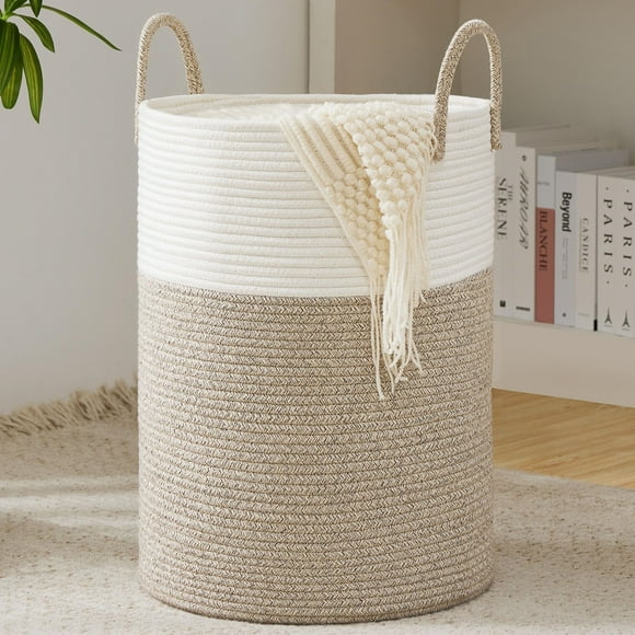 Cesto para la Ropa sucia de Cuerda de Algodón de YOUDENOVA, Cesto para la Ropa Plegable Tejido de 58 L, Cesto para la Ropa con Asas Reforzadas en el lavadero, Dormitorio, baño, Marrón