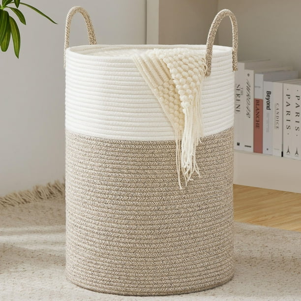 Cesto para la Ropa sucia de Cuerda de Algodón de YOUDENOVA, Cesto para la Ropa Plegable Tejido de 58 L, Cesto para la Ropa con Asas Reforzadas en el lavadero, Dormitorio, baño, Marrón