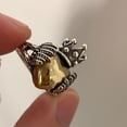 thumbnail image 3 of Womens Adjustable Silver Plated Ring with Crown Wings and Feather Retro Geometric Design Intricate Gold Accents Open Ring Pearl Pattern Ring Jewelry, 3 of 6