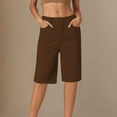 thumbnail image 2 of Mohiass Chino Bermuda Shorts for Women Summer Trendy Pull On Knee Length High Waisted Comfy Stretchy Long Shorts Brown M, 2 of 4
