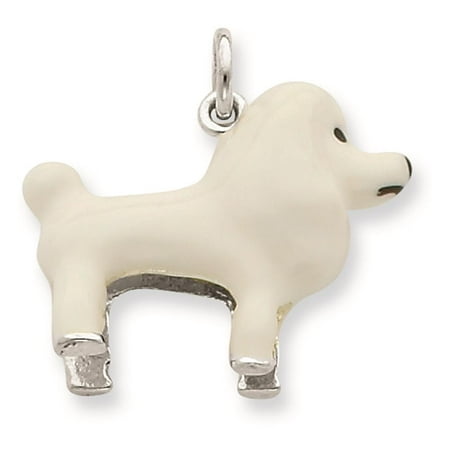 925 Sterling Silver White Enamel Poodle Enameled Pendant 20mmx20mm