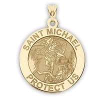 Picturesongold.Com 14K Yellow Gold Saint Michael Religious Medal Pandant - 1 inch Size of a Quarter