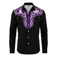 thumbnail image 5 of Mens Shirts Western Cowboys Printed Long Sleeve Button Lapel Top Casual Carnival Theme Classic Comfortable Shirt for Men Black L, 5 of 5