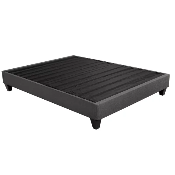 Contemporary Queen Size Mattress Foundation Platform Bed Base, Upholstered Bed Frame, Dark Gray