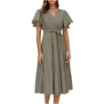 thumbnail image 5 of Admvng Women's V-Neck Dress Tiered Short Sleeve Casual Elegant Dress, 5 of 9