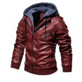 thumbnail image 1 of Chaqueta de cuero para hombre, chaqueta de cuero PU fina con capucha de dos piezas para otoño e invierno, estilo europeo y americano, 1 of 6