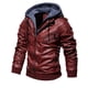 thumbnail image 1 of Chaqueta de cuero para hombre, chaqueta de cuero PU fina con capucha de dos piezas para otoño e invierno, estilo europeo y americano, 1 of 6