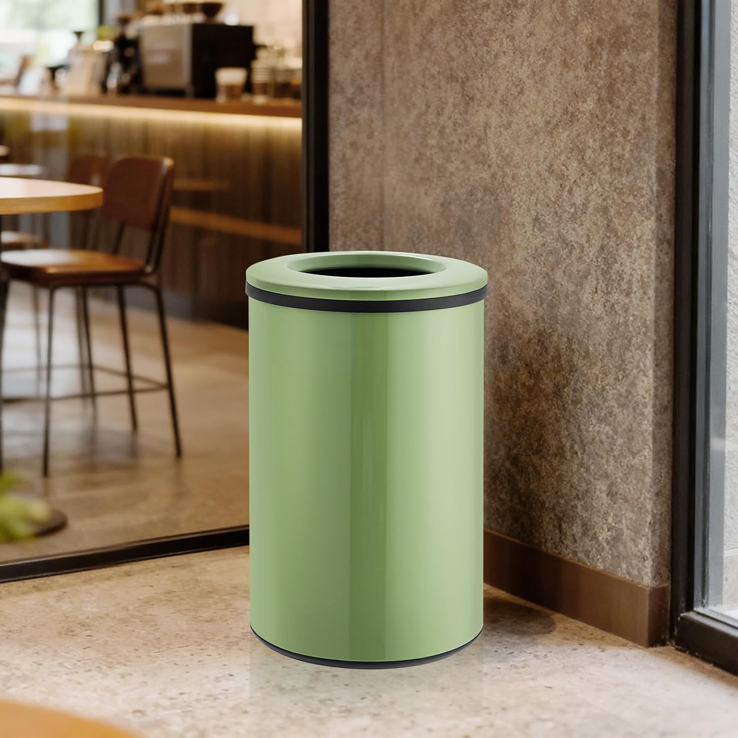 40 Liter / 10.6 Gallon Round Trash Can,Large Stainless Steel Open Top Garbage Can with Removable Inner Bucket for for Kitchen, Office, or Bathroom,Green