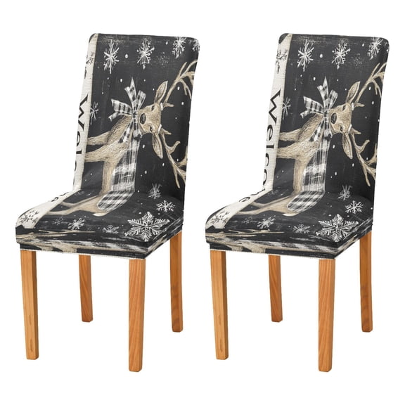 BZSMCE Chairs Slipcovers Dining Chair Covers Cute Deer with Plaid Bowknot Creative Pattern