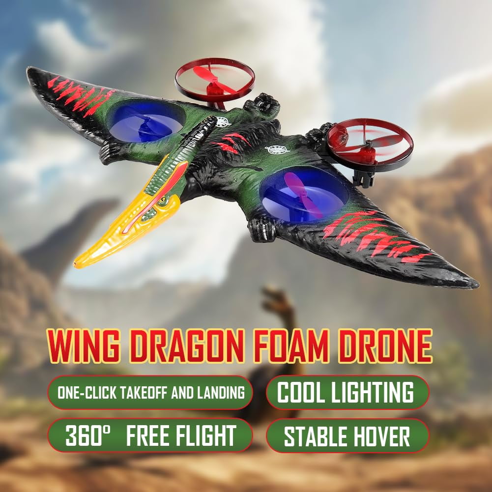Unbranded Dinosaur RC Plane, 2.4GHz Remote Control Drone with LED & 3D Flips, EPP Foam Flying Toy for Kids Boys Ages 8-12