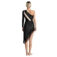 thumbnail image 2 of Alvivi Women One Shoulder Asymmetric Fringe Dress with Shorts Tassel Latin Tango Dance Dress Black S, 2 of 7