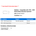 thumbnail image 2 of Radiator - Compatible with 1999 - 2005 Mazda Miata Naturally Aspirated 2000 2001 2002 2003 2004, 2 of 2