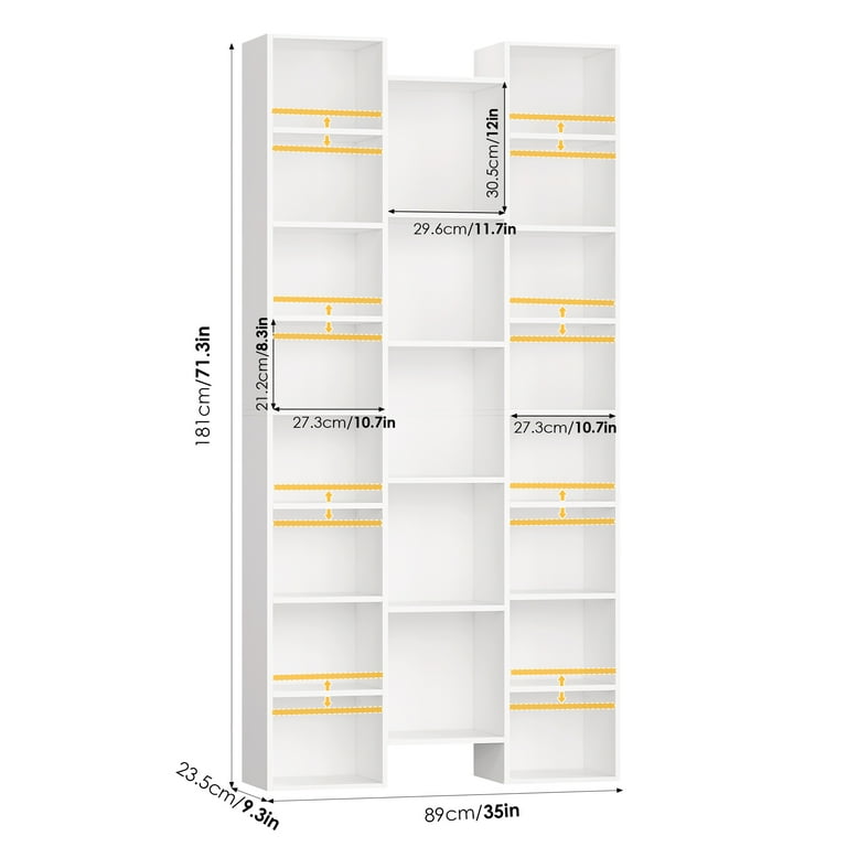 Homfa 71 to 3 inch Tall Wooden Bookshelf with Adjustable Shelves