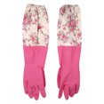 thumbnail image 1 of Floral impermeable hogar lavavajillas agua polvo limpieza tarea guantes de goma rosa, 1 of 4