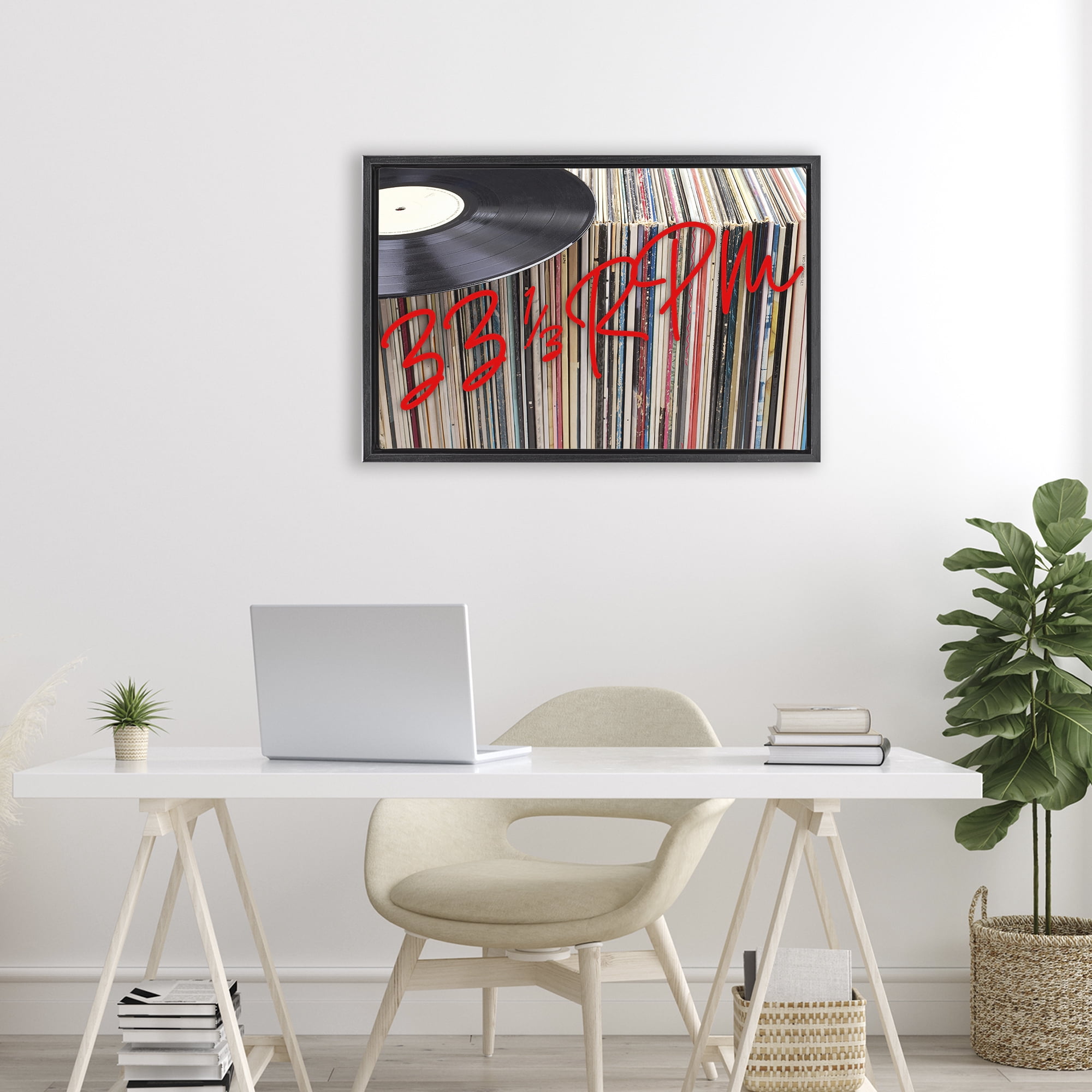 Stupell Industries Vinyl Record Stack Collection Black Framed Floater Canvas Wall Art, design by Lil' Rue