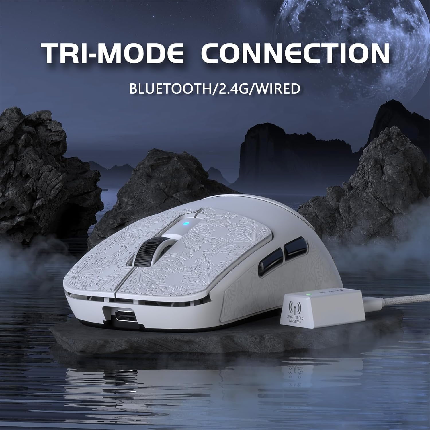 ATTACK SHARK R6 39g SUPERLIGHT Mouse with Grip Tape, PixArt PAW3950MAX Gaming Sensor, Wireless 8K Mouse, MCU Nodic 52840, BT/2.4G/Wired Gaming Mouse, Adjustable DPI 42000, for Win11/Xbox/PS/Mac -White