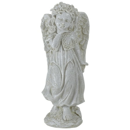 Northlight 10.25" Heavenly Gardens Distressed Ivory Angel Girl with Floral Crown Outdoor Patio Garden Statue