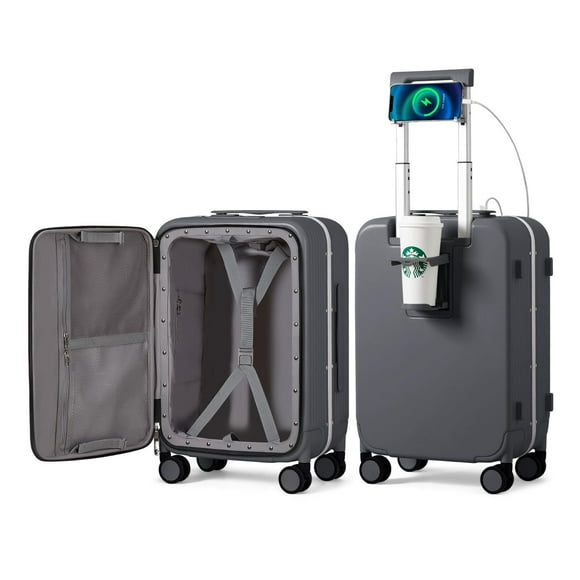 Carry On Luggage mixi Rock Grey Hard Shell de 20 pulgadas con cargador