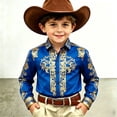 thumbnail image 2 of Wxolcjlv Boys Floral Buttons Up Shirt Western Cowboy Turn Down Collar Long Sleeve Shirt, Sizes 4-13, 2 of 4