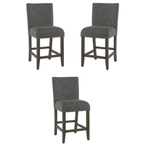 Home Square 24" Fabric Counter Stool with Nailheads in Slate Gray - Set of 3