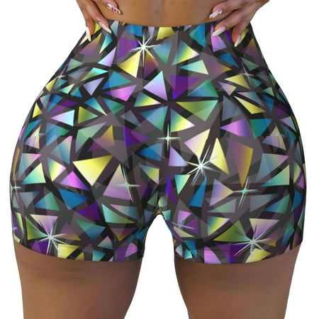Workout Shorts Women  Purple-Gold Triangles Biker Shorts for Women Running Gym Spandex Shorts Tummy Control