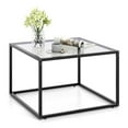 thumbnail image 1 of Gymax Table Basse en Verre 27,5 Pouces Moderne Carrée Cadre en Métal Salon Transparent et Gris, 1 of 10