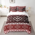 thumbnail image 2 of Manfei Tribal Aztec Adult Bedding Comforter Set 7pcs, Red Maroon Triangle Queen Bedding Sets, Vintage Western Bohemian Reversible Queen Sheet Sets, Lightweight Room Decor, 2 of 7