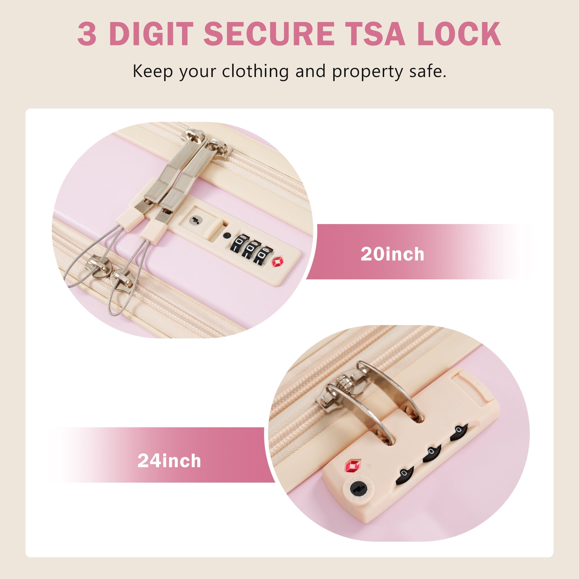 MAYEERTY 3-Piece Luggage Set: Front Opening 20" with USB Port+ Expandable 24" Hardside Suitcase + Tote Bag, Pink
