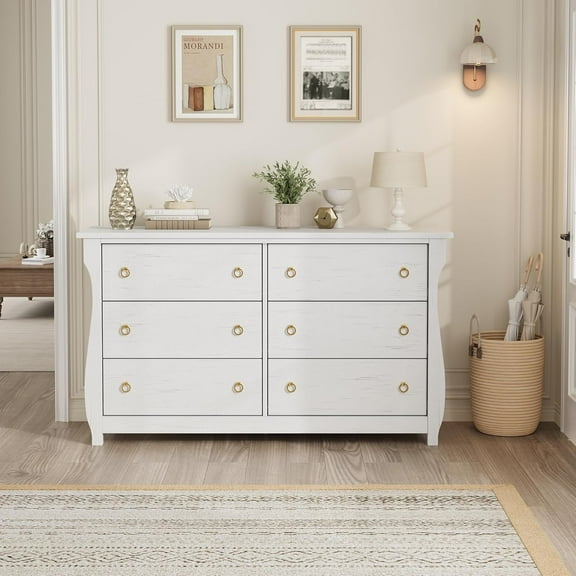 Modern 6-Drawer Dresser, 47.2" Wide Freestanding Storage Chest, Wood Grain Cabinet for Bedroom, Living Room & Hallway