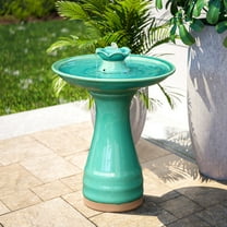 LuxenHome 22" Aqua Glazed Ceramic Birdbath Fountain for Outside