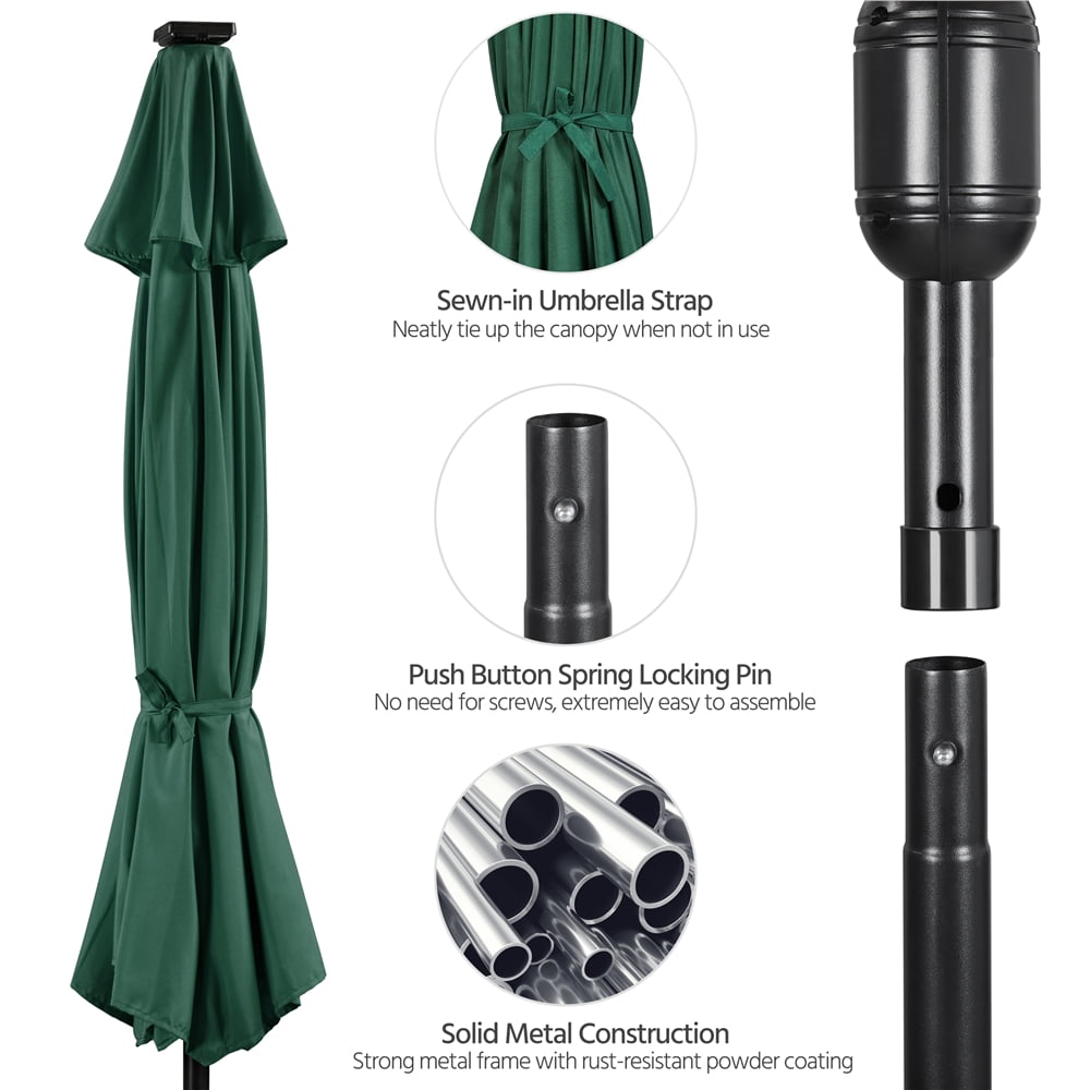 Alden Design 9ft Standard Patio Umbrella with LED Lights, Dark Green