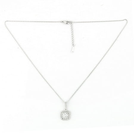 Square Ring Pendant - Lady Woman Faux Diamond Square Shape Pendant Lobster Clasp Necklace Silver Tone