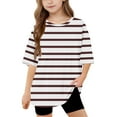 thumbnail image 2 of SGFCWSX Girls Short Sleeve T-Shirt, Kids Loose Fit Striped Tees Crew Neck Daily Summer Tops Brown Size 8-9 Years, 2 of 9