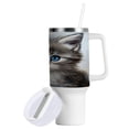 thumbnail image 2 of 40 Oz Car Handle Water Bottle Water Cup Water Bottle Water Jug Coffee Cup Travel Water Bottle Grayish-black Cat, 2 of 8
