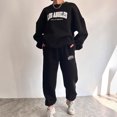 thumbnail image 3 of Gibobby Set Pants y Sudadera Mujer Conjunto de pantalones de manga larga con capucha de forro polar y traje grueso estampado a la moda informal para mujer(Negro,CH), 3 of 5