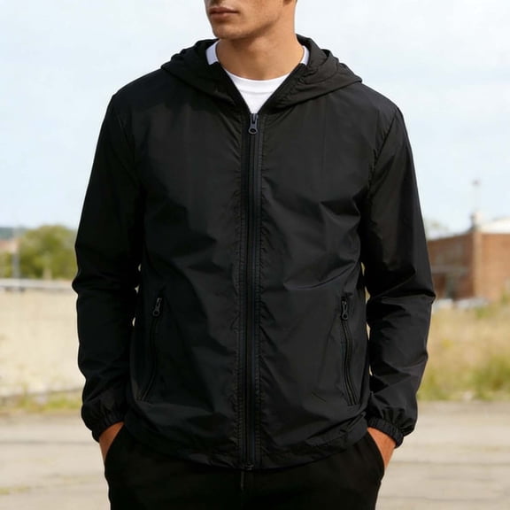 Dxzfnsa Men's Lightweight Jackets Mens UPF50  Full Zip Solid Color Outdoor Hoodies Lightweight Sun Protection Long Sleeve Coats with Pockets