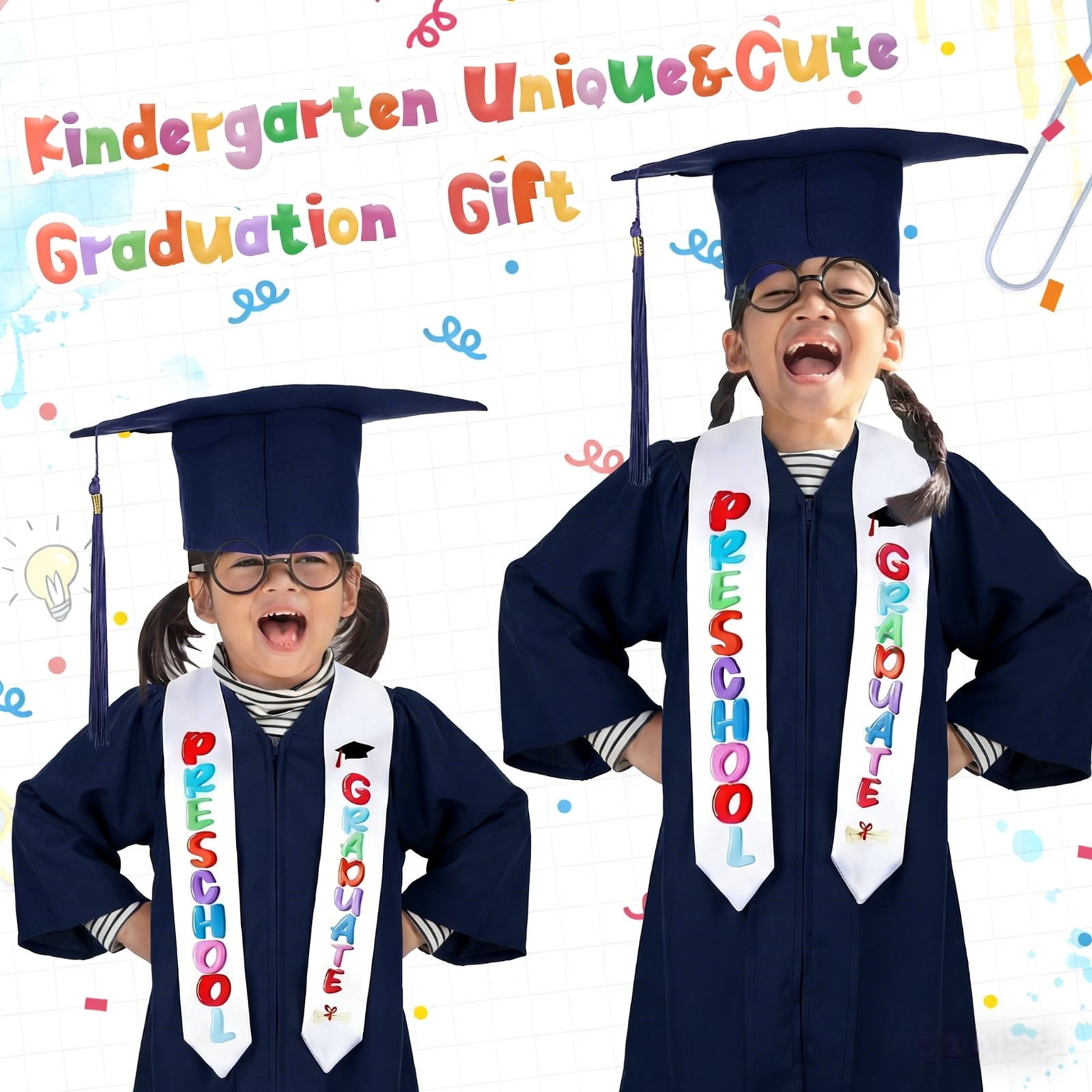LJMsdf Satin Graduation Attire Set, 2026 Tassel Cap & Stole with Certificate, 5 Sizes for Milestone Celebrations & Commemorative Events