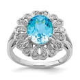 thumbnail image 3 of 925 Sterling Silver Rhodium Diamond and Oval Checker-Cut Blue Topaz Ring Size 7, 3 of 6