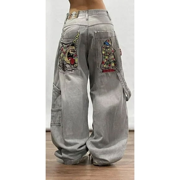 Street clothing JNCO jeans Korean Y2K new women‘s baggy jeans Harajuku Vintage letters blue Gothic casual pants skateboard pants BLD