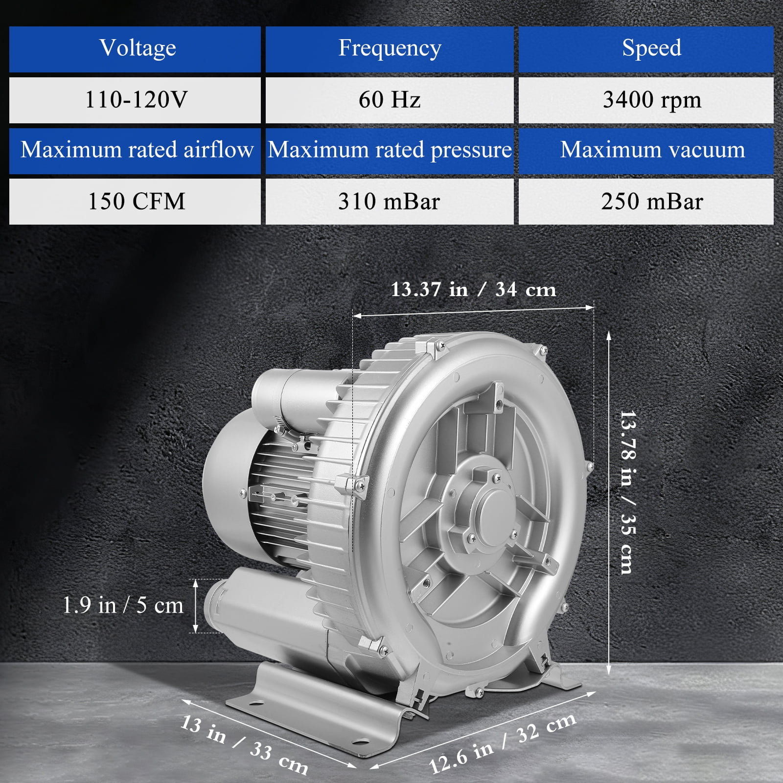 Plagage 2.4HP Blower 110-120V | 1.8KW High-Pressure Industrial Vacuum Pump for Air Blowing Aquarium Fish Pond