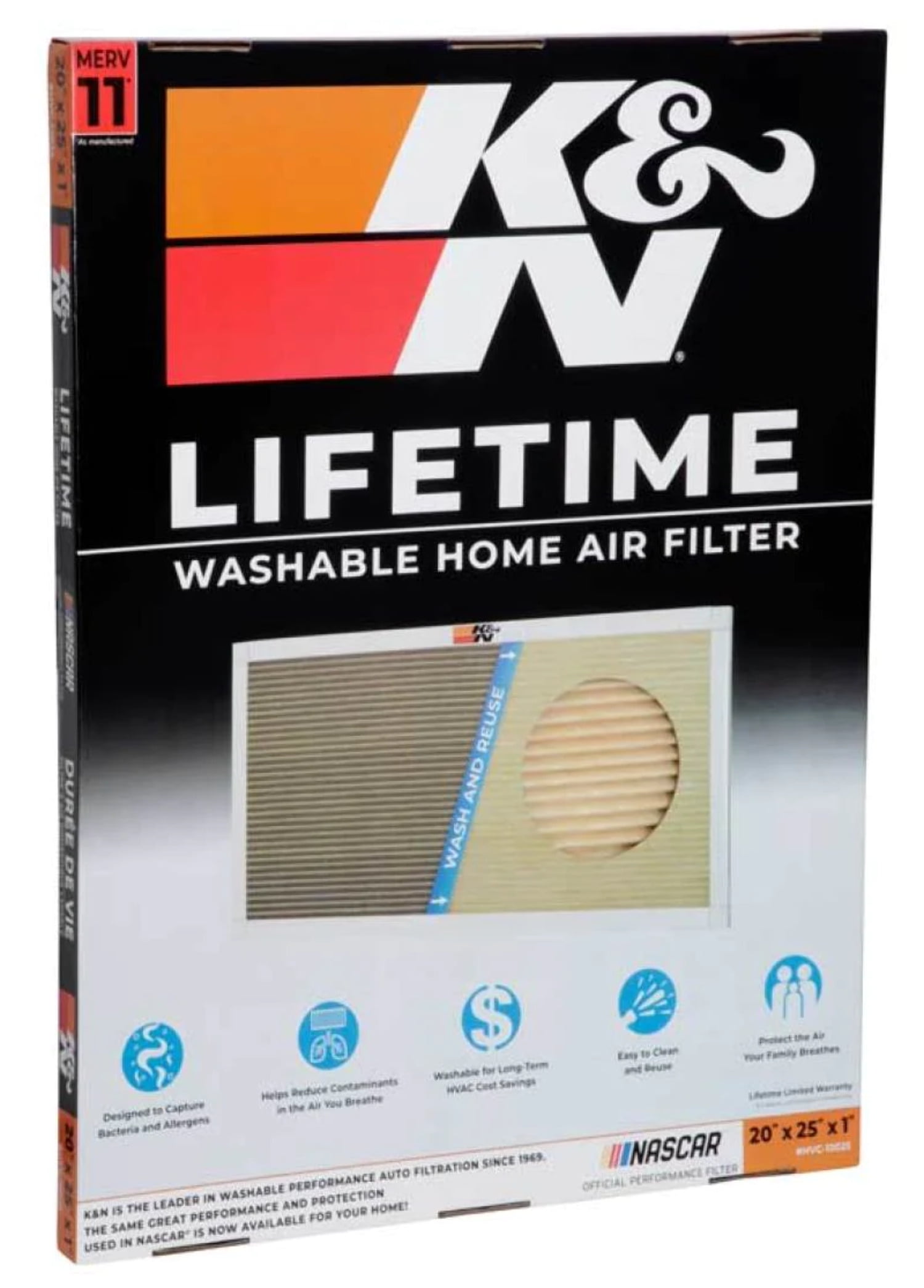K&N Universal HVAC Filter: Washable, Easy Installation, Built to Last a Lifetime, 20X25X1, MERV 11, HVC-12025