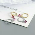 thumbnail image 2 of QQTDFG 925 Sterling Silver Tiny CZ Flower Huggie Hoop Dangle Drop Earrings A1248-C - Silver with Pink Stone, 2 of 9