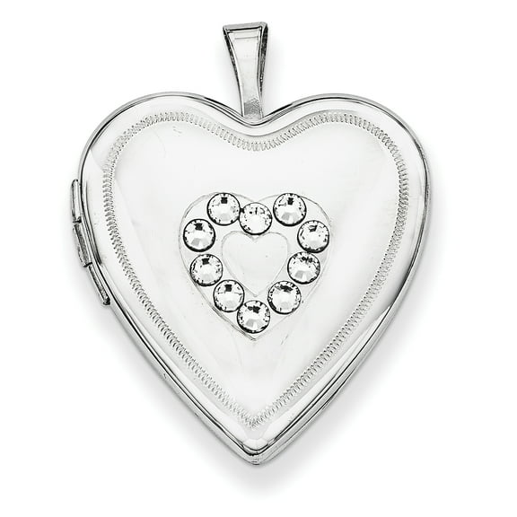 Finest Gold Sterling Silver Polished Crystal Heart Locket