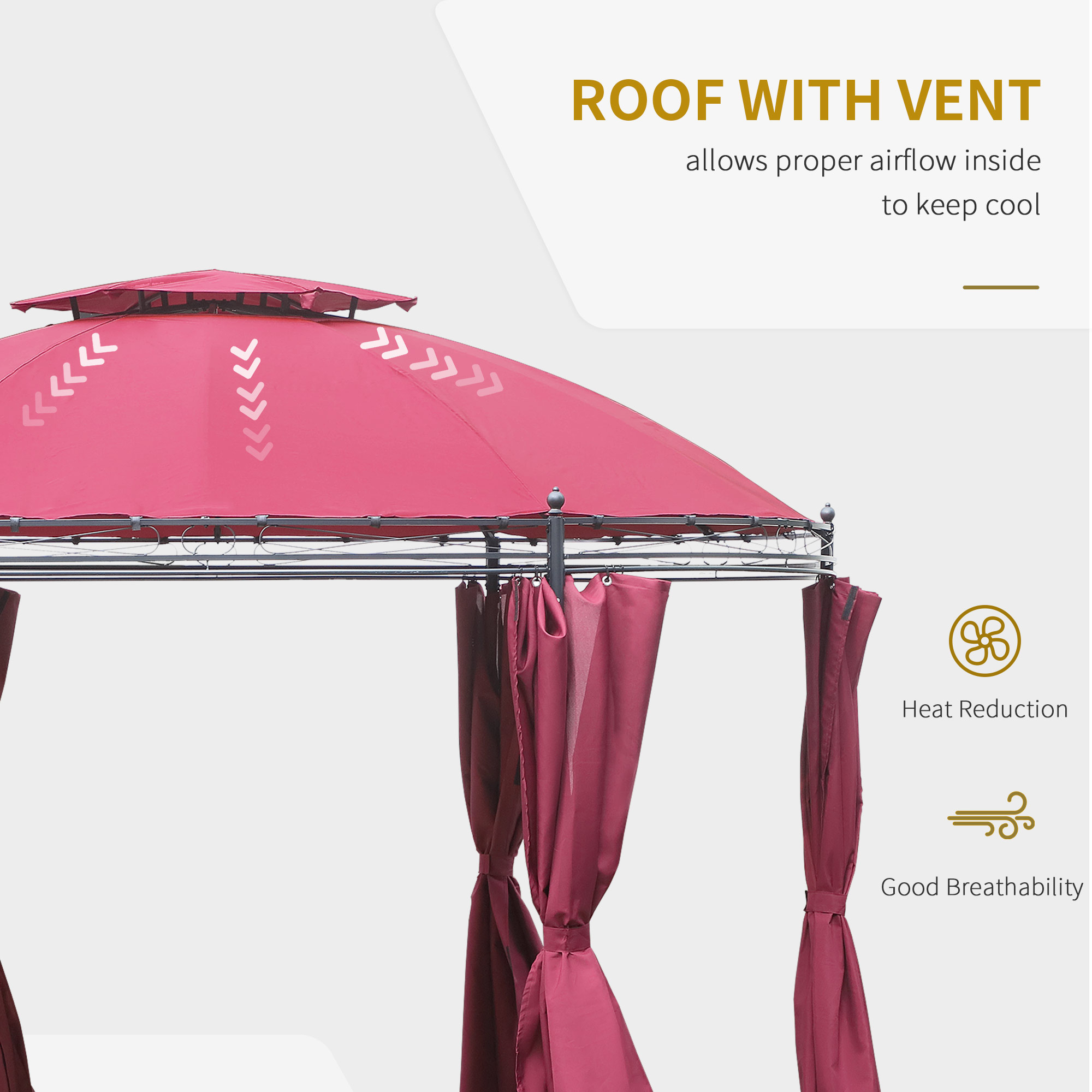 OutsunnyÂ 11.5' Patio Gazebo, Outdoor Gazebo Canopy Shelter with Curtains, Romantic Round Double Roof, Solid Steel Frame for Garden, Lawn, Backyard and Deck, Wine Red - image 3 of 9